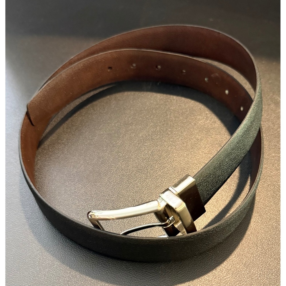 Mens Size Medium Leather Belt Black Silver Buckle Casual Preppy‎ Office Western